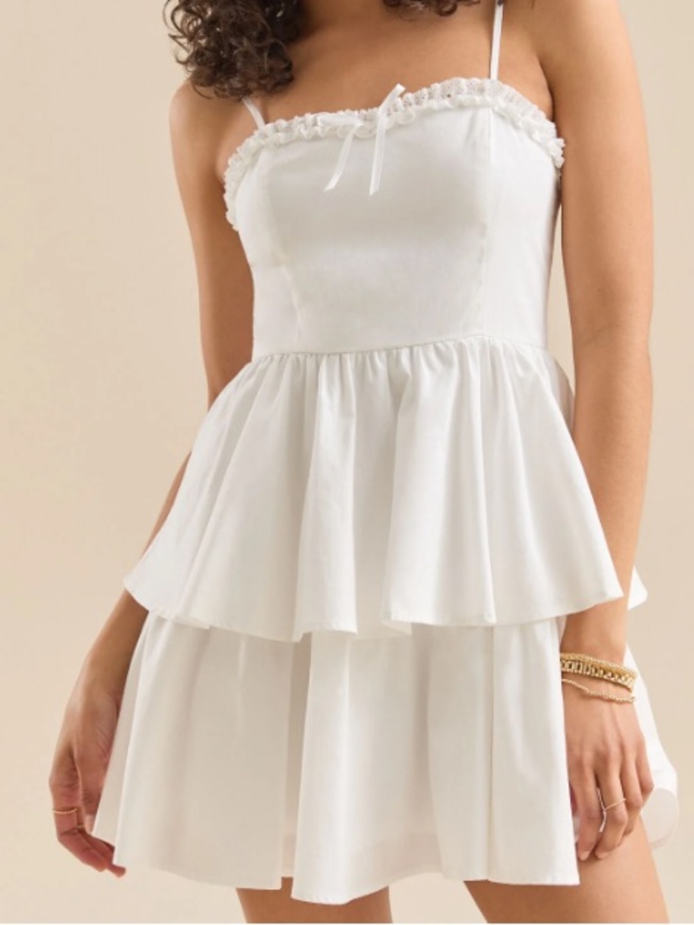ALTAR’D STATE Olive Tiered Mini Dress White Size XL